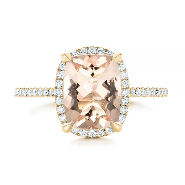 14k Yellow Gold 14k Yellow Gold Custom Morganite And Diamond Halo Engagement Ring - Top View - 102482