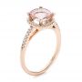 14k Rose Gold Custom Morganite And Diamond Halo Engagement Ring - Three-Quarter View -  101522 - Thumbnail