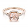14k Rose Gold Custom Morganite And Diamond Halo Engagement Ring - Flat View -  101522 - Thumbnail