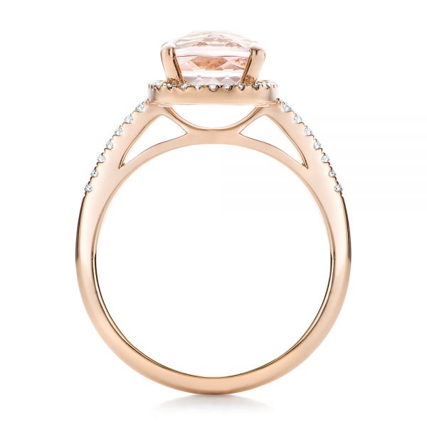 18k Rose Gold 18k Rose Gold Custom Morganite And Diamond Halo Engagement Ring - Front View -  101522