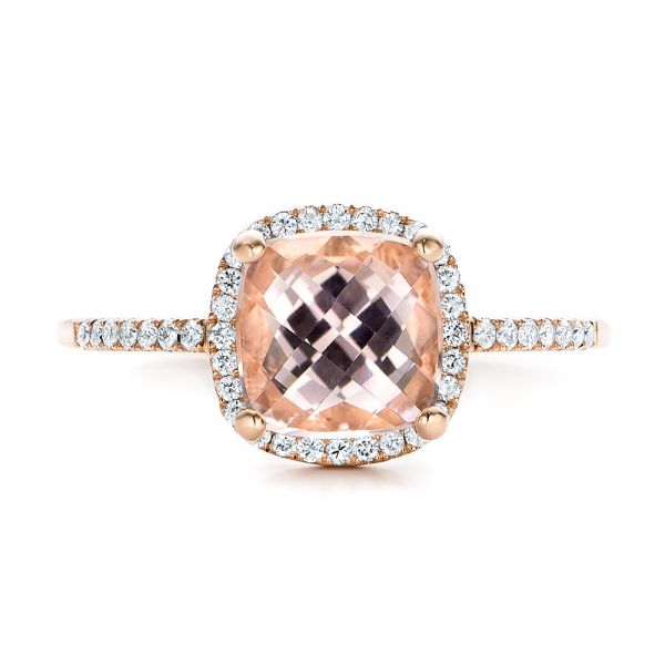 14k Rose Gold Custom Morganite And Diamond Halo Engagement Ring - Top View -  101522