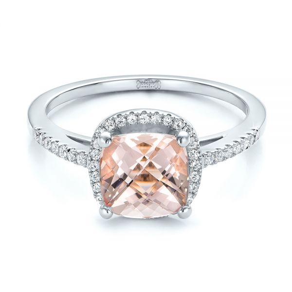 18k White Gold 18k White Gold Custom Morganite And Diamond Halo Engagement Ring - Flat View -  101522