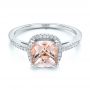 18k White Gold 18k White Gold Custom Morganite And Diamond Halo Engagement Ring - Flat View -  101522 - Thumbnail