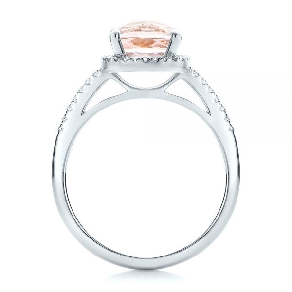 18k White Gold 18k White Gold Custom Morganite And Diamond Halo Engagement Ring - Front View -  101522