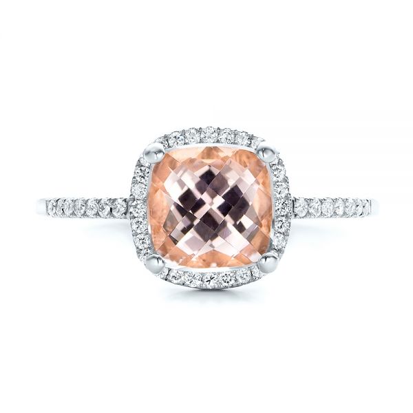 14k White Gold 14k White Gold Custom Morganite And Diamond Halo Engagement Ring - Top View -  101522