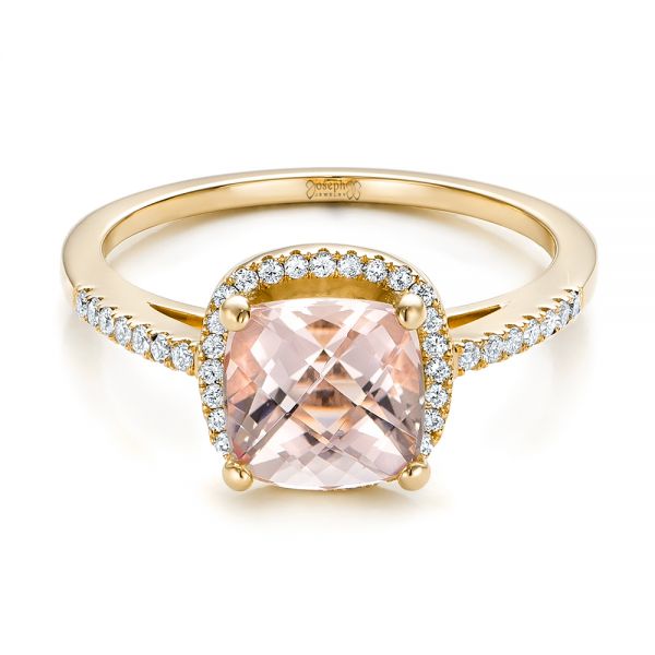 18k Yellow Gold 18k Yellow Gold Custom Morganite And Diamond Halo Engagement Ring - Flat View -  101522