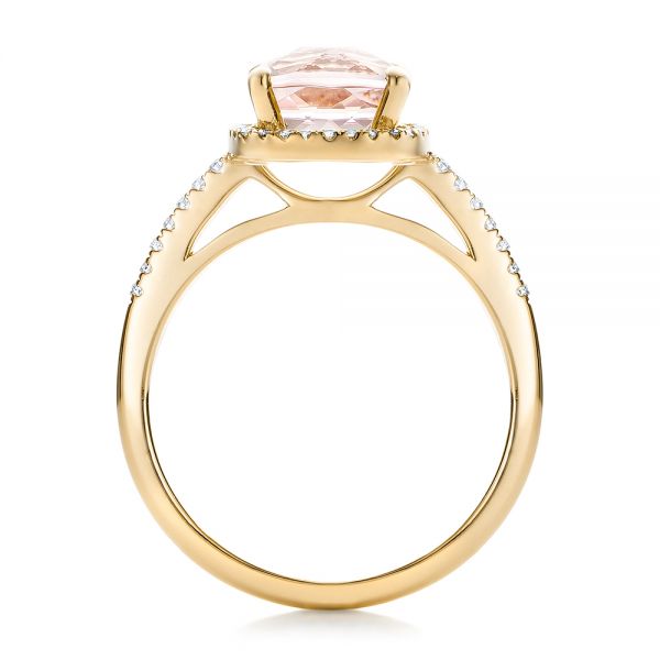 14k Yellow Gold 14k Yellow Gold Custom Morganite And Diamond Halo Engagement Ring - Front View -  101522