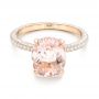 18k Rose Gold Custom Morganite And Pave Diamond Engagement Ring - Flat View -  102749 - Thumbnail