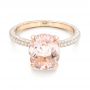 18k Rose Gold Custom Morganite And Pave Diamond Engagement Ring - Flat View -  102749 - Thumbnail