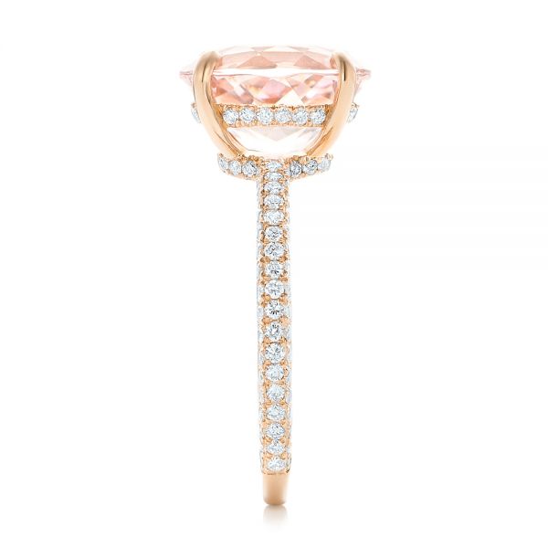 18k Rose Gold Custom Morganite And Pave Diamond Engagement Ring - Side View -  102749