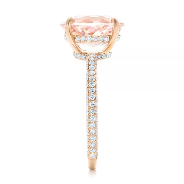 14k Rose Gold 14k Rose Gold Custom Morganite And Pave Diamond Engagement Ring - Side View -  102749