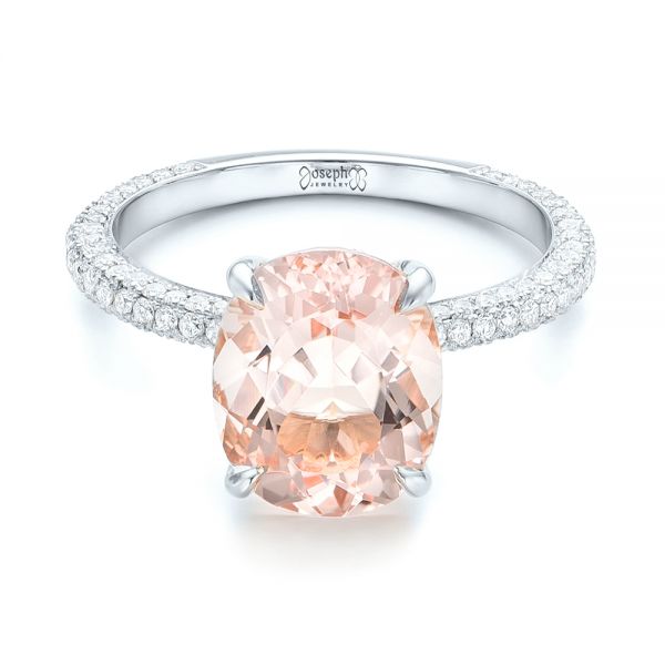 14k White Gold 14k White Gold Custom Morganite And Pave Diamond Engagement Ring - Flat View - 102749