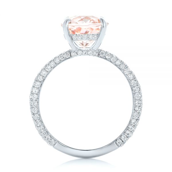 14k White Gold 14k White Gold Custom Morganite And Pave Diamond Engagement Ring - Front View - 102749