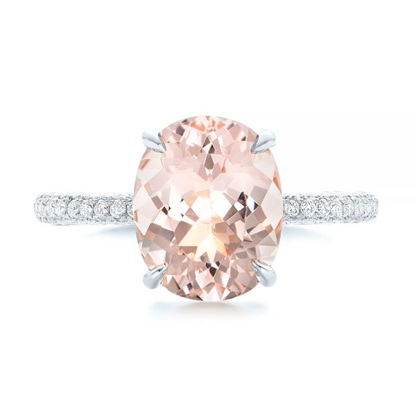 14k White Gold 14k White Gold Custom Morganite And Pave Diamond Engagement Ring - Top View - 102749
