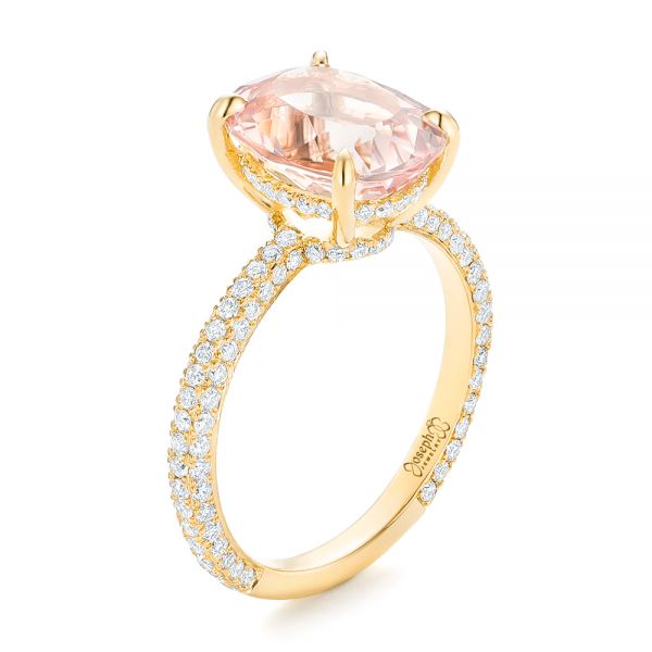 18k Yellow Gold 18k Yellow Gold Custom Morganite And Pave Diamond Engagement Ring - Three-Quarter View -  102749