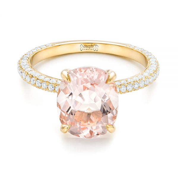 14k Yellow Gold 14k Yellow Gold Custom Morganite And Pave Diamond Engagement Ring - Flat View -  102749