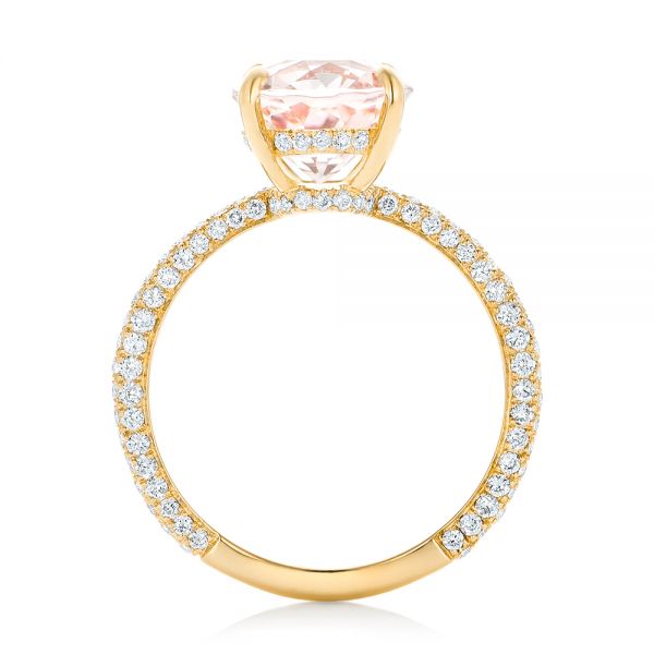 18k Yellow Gold 18k Yellow Gold Custom Morganite And Pave Diamond Engagement Ring - Front View -  102749