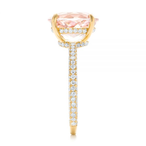 14k Yellow Gold 14k Yellow Gold Custom Morganite And Pave Diamond Engagement Ring - Side View -  102749