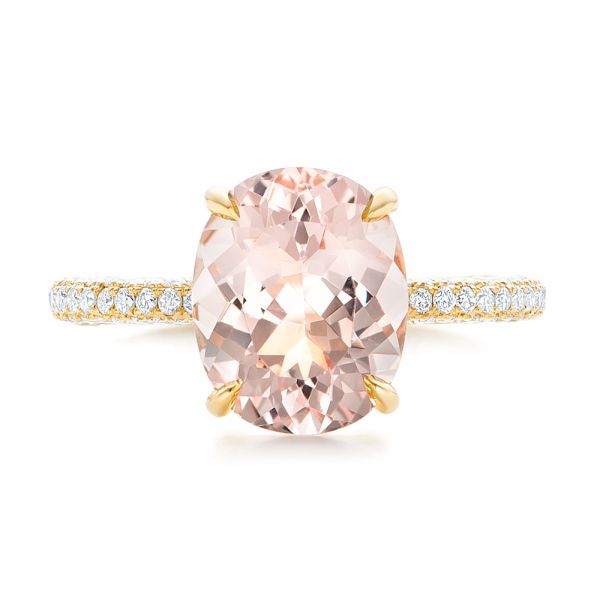 14k Yellow Gold 14k Yellow Gold Custom Morganite And Pave Diamond Engagement Ring - Top View -  102749