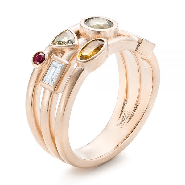 14k Rose Gold 14k Rose Gold Custom Multi-color Gemstones Engagement Ring - Three-Quarter View -  102857