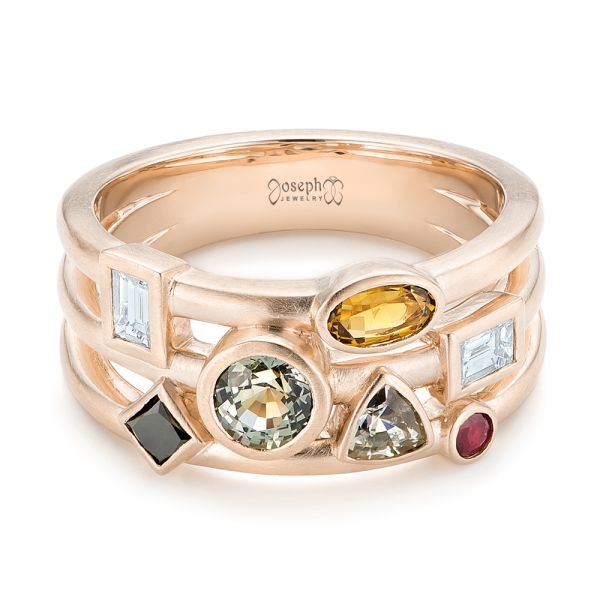 18k Rose Gold 18k Rose Gold Custom Multi-color Gemstones Engagement Ring - Flat View -  102857