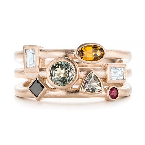 14k Rose Gold 14k Rose Gold Custom Multi-color Gemstones Engagement Ring - Top View -  102857