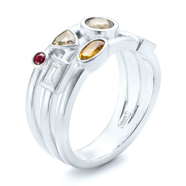 18k White Gold 18k White Gold Custom Multi-color Gemstones Engagement Ring - Three-Quarter View - 102857