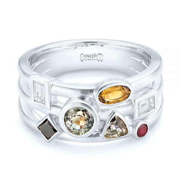 14k White Gold 14k White Gold Custom Multi-color Gemstones Engagement Ring - Flat View -  102857