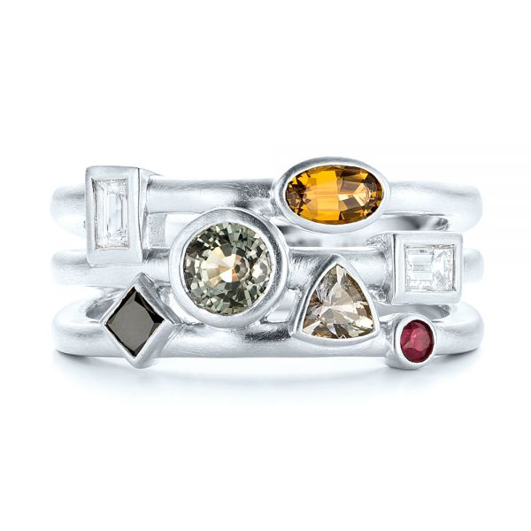 14k White Gold 14k White Gold Custom Multi-color Gemstones Engagement Ring - Top View -  102857
