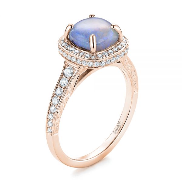 18k Rose Gold 18k Rose Gold Custom Opal And Diamond Halo Engagement Ring - Three-Quarter View -  103648