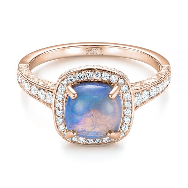 14k Rose Gold 14k Rose Gold Custom Opal And Diamond Halo Engagement Ring - Flat View -  103648
