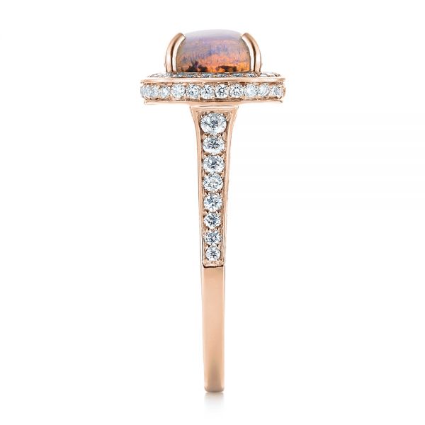18k Rose Gold 18k Rose Gold Custom Opal And Diamond Halo Engagement Ring - Side View -  103648