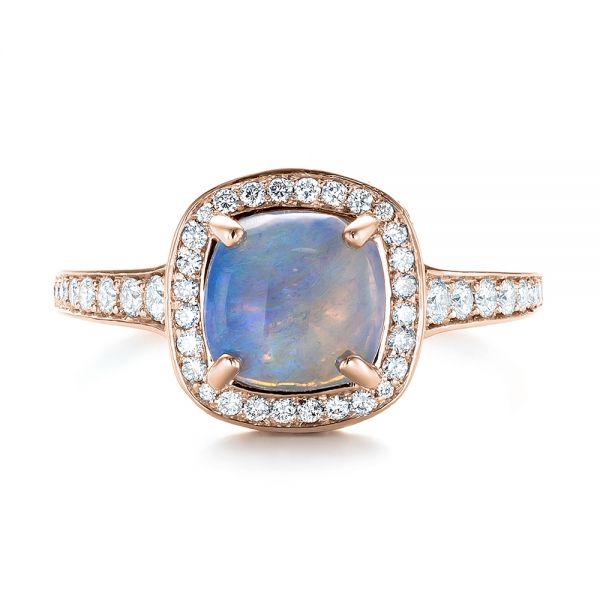 18k Rose Gold 18k Rose Gold Custom Opal And Diamond Halo Engagement Ring - Top View -  103648