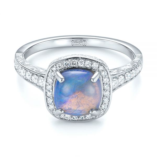  Platinum Custom Opal And Diamond Halo Engagement Ring - Flat View -  103648