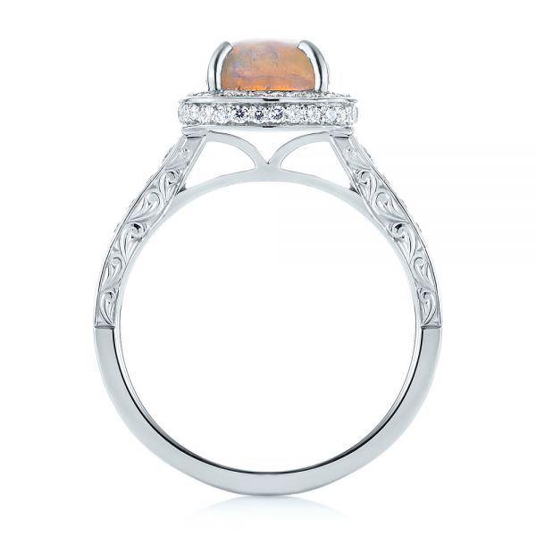 14k White Gold 14k White Gold Custom Opal And Diamond Halo Engagement Ring - Front View -  103648