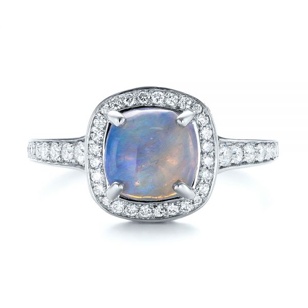  Platinum Custom Opal And Diamond Halo Engagement Ring - Top View -  103648