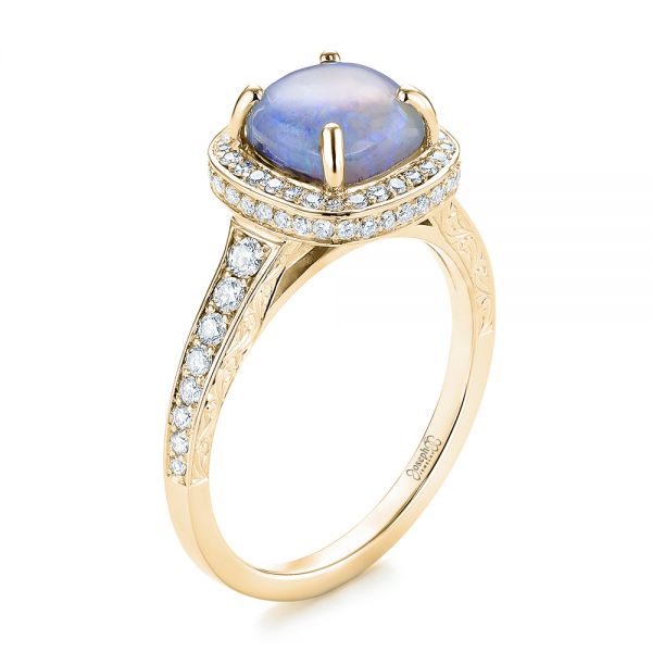 18k Yellow Gold 18k Yellow Gold Custom Opal And Diamond Halo Engagement Ring - Three-Quarter View -  103648