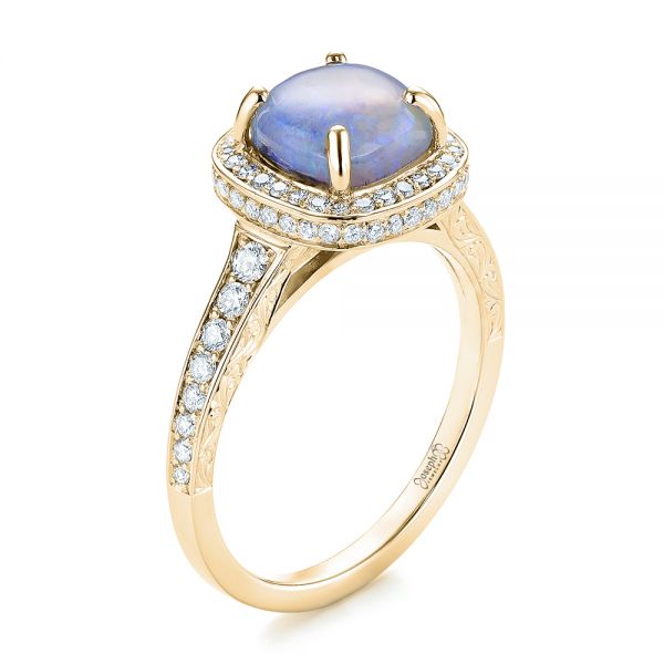 14k Yellow Gold 14k Yellow Gold Custom Opal And Diamond Halo Engagement Ring - Three-Quarter View -  103648