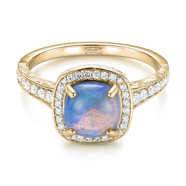 18k Yellow Gold 18k Yellow Gold Custom Opal And Diamond Halo Engagement Ring - Flat View -  103648