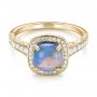 14k Yellow Gold 14k Yellow Gold Custom Opal And Diamond Halo Engagement Ring - Flat View -  103648 - Thumbnail