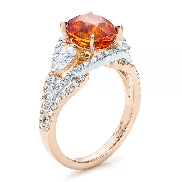 14k Rose Gold And Platinum 14k Rose Gold And Platinum Custom Orange Sapphire Engagement Ring - Three-Quarter View -  100117