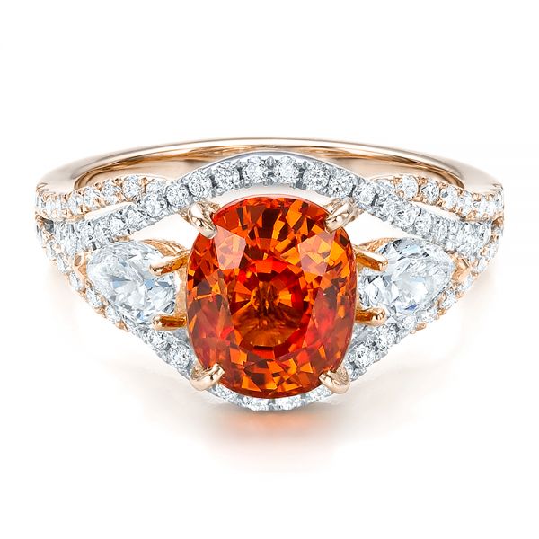 18k Rose Gold And Platinum 18k Rose Gold And Platinum Custom Orange Sapphire Engagement Ring - Flat View -  100117