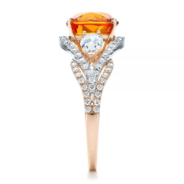 18k Rose Gold And Platinum 18k Rose Gold And Platinum Custom Orange Sapphire Engagement Ring - Side View -  100117