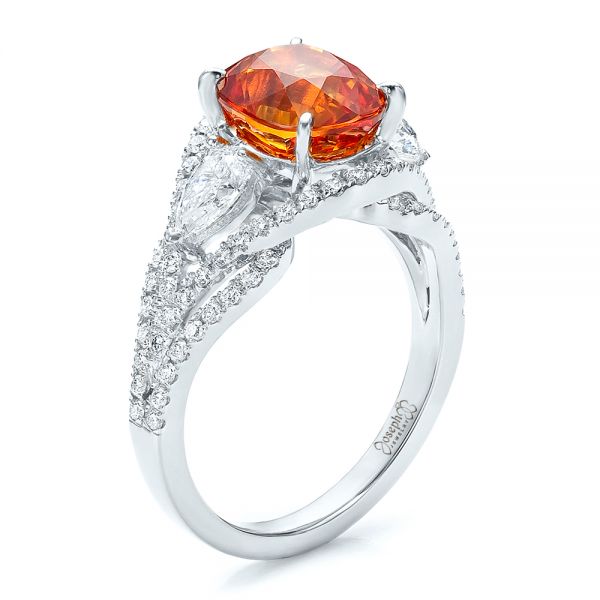 14k White Gold And Platinum 14k White Gold And Platinum Custom Orange Sapphire Engagement Ring - Three-Quarter View -  100117