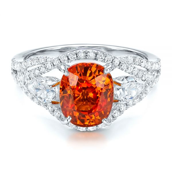 18k White Gold And Platinum 18k White Gold And Platinum Custom Orange Sapphire Engagement Ring - Flat View -  100117