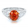 14k White Gold And Platinum 14k White Gold And Platinum Custom Orange Sapphire Engagement Ring - Flat View -  100117 - Thumbnail