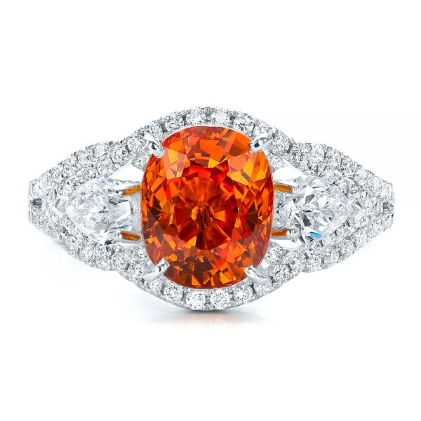 14k White Gold And Platinum 14k White Gold And Platinum Custom Orange Sapphire Engagement Ring - Top View -  100117