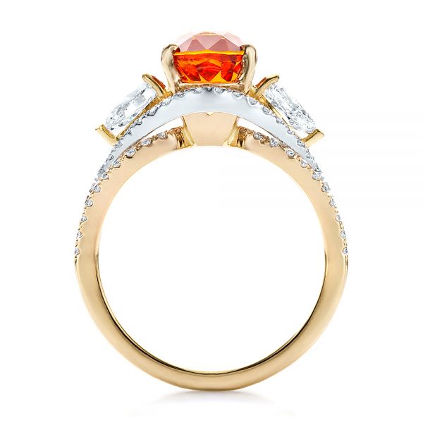 14k Yellow Gold And 14K Gold Custom Orange Sapphire Engagement Ring - Front View - 100117