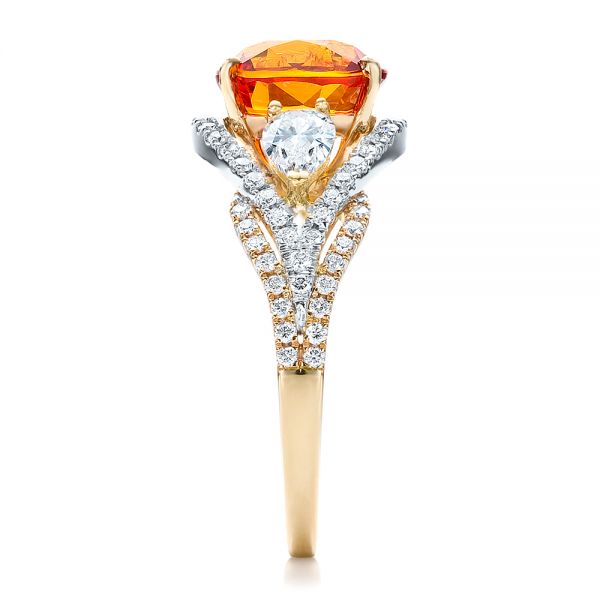 14k Yellow Gold And 14K Gold Custom Orange Sapphire Engagement Ring - Side View -  100117
