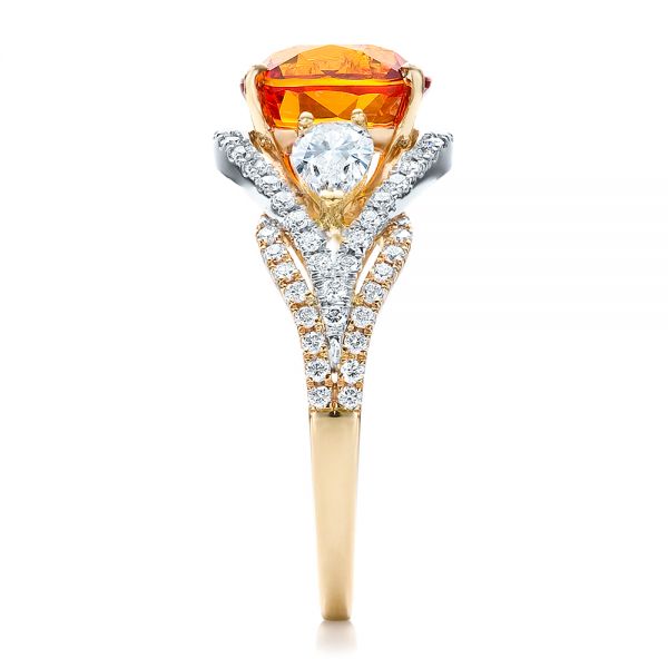 14k Yellow Gold And 14K Gold Custom Orange Sapphire Engagement Ring - Side View - 100117